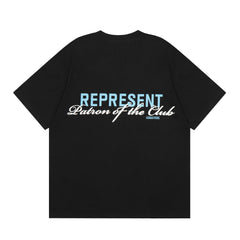 Represent Patron of the Club Chest Dual‑Logo Back Mixed‑Font Graphic Boxy Fit Loose Short‑Sleeve Top Men Women Casual Street T‑Shirt