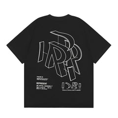 Represent Technical Sketch Line Art R Monogram Front Chest Small Print Back Large Blueprint Graphic Boxy Fit Loose Short Sleeve Top Men Women
