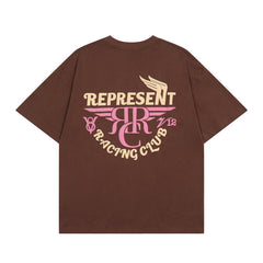 Represent Retro Motor Racing Club Chest Mini Graphic Back Large Wing Letter Print Loose Boxy Crew Neck Short Sleeve Top