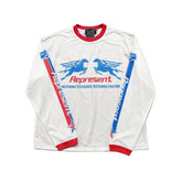 Represent Buster Y2K Millennium Pegasus Racing Long Sleeve T-Shirt Color Block Retro Motocross Graphic Oversized Loose Mesh Streetwear Tee for Men