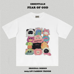 Essentials Cute Cartoon Animal Graphic Oversized Crew Neck T‑Shirt Multiple Colors