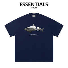 Essentials Broken Shark Print Heavyweight Cotton T‑Shirt Boxy Loose Fit Casual Tee