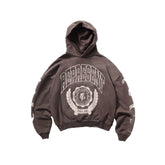 Represent Buster Vintage Washed Brown Crest Logo Print Oversized Hoodie Retro Heavyweight Pullover Sweatshirt for Men