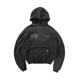 Represent Buster Vintage Washed Black Three Doberman Sketch Print Oversized Hoodie Heavyweight Pullover Streetwear Sweatshirt for Men