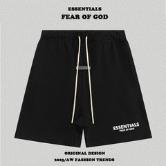 Essentials Side Logo Print Elastic Waist Drawstring Cotton Casual Sweat Shorts