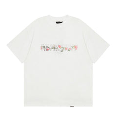 Represent Rose Flower Letter Front Back Graphic Heavy Cotton Crew Neck Short Sleeve Casual Street Top