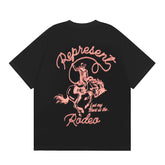 Represent Western Cowboy Horse Rodeo Dual‑Side Print Boxy Fit Short‑Sleeve Top Men Women Vintage Street T‑Shirt