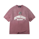 REPRESENT Vintage Washed Burgundy Phoenix Graphic T-Shirt BELSTAFF ENGLAND Back Print Heavyweight Oversized British Streetwear Tee