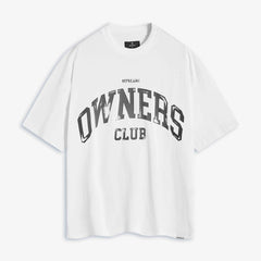 Represent Vintage Washed White Owners Club Arch Distressed Varsity Letter T-Shirt Heavyweight Oversized American College Retro Streetwear Tee