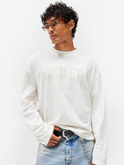 Represent Owners Club Vintage Bamboo Cotton Long Sleeve Tee Washed Off White Faded Arch Varsity Letter Oversized Loose Casual Streetwear Top
