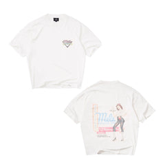 Represent Vintage Washed Off White Mels Drive-In Hollywood Retro Diner Pin-Up Girl Double Sided Print Chest Pocket T-Shirt Heavyweight Oversized American Vintage Streetwear Tee