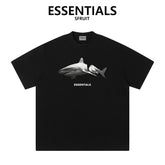 Essentials Broken Shark Print Heavyweight Cotton T‑Shirt Boxy Loose Fit Casual Tee