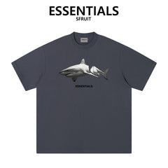 Essentials Broken Shark Print Heavyweight Cotton T‑Shirt Boxy Loose Fit Casual Tee