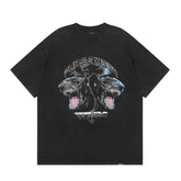 Represent Pure Breed Dual Roaring Wolf Head Graphic Vintage Washed Black Oversized Heavy Cotton Crew Neck T-Shirt Unisex Streetwear Tee