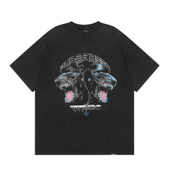 Represent Pure Breed Dual Roaring Wolf Head Graphic Vintage Washed Black Oversized Heavy Cotton Crew Neck T-Shirt Unisex Streetwear Tee