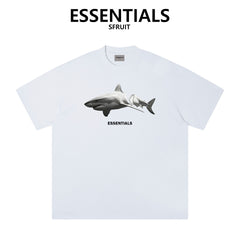 Essentials Broken Shark Print Heavyweight Cotton T‑Shirt Boxy Loose Fit Casual Tee