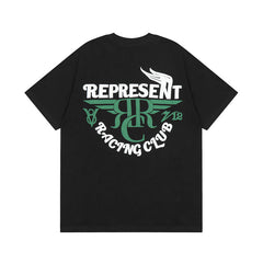 Represent Retro Motor Racing Club Chest Mini Graphic Back Large Wing Letter Print Loose Boxy Crew Neck Short Sleeve Top