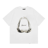 Represent Retro Distressed Shark Mouth Fossil Print Crew Neck Boxy Fit Casual Short Sleeve Top for Men & Women