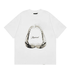 Represent Retro Distressed Shark Mouth Fossil Print Crew Neck Boxy Fit Casual Short Sleeve Top for Men & Women