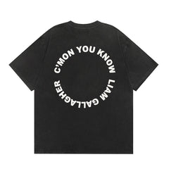 Represent Liam Gallagher Live Concert Portrait Double Sided Vintage Washed Black Oversized Heavy Cotton Crew Neck T-Shirt Oasis Rock Band Unisex Streetwear Tee