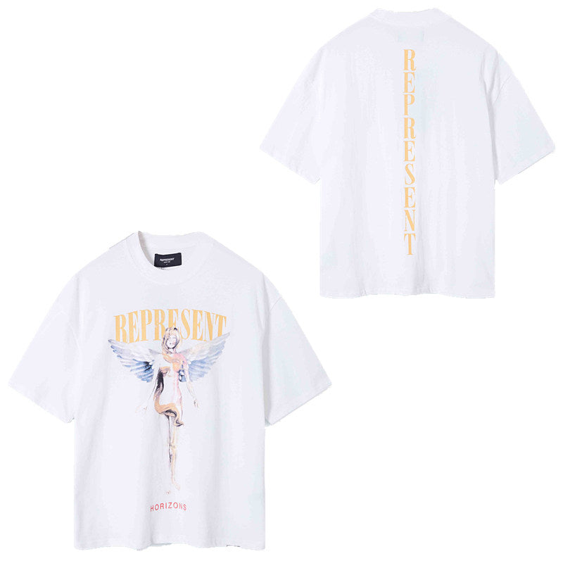 Represent Horizons Angel Graphic Double Sided Print Oversized T-Shirt Men Vintage Washed White Loose Cotton Short Sleeve Streetwear Tee