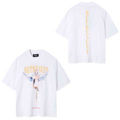 Represent Horizons Angel Graphic Double Sided Print Oversized T-Shirt Men Vintage Washed White Loose Cotton Short Sleeve Streetwear Tee