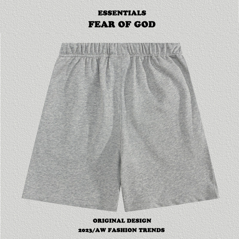 Essentials Side Logo Print Elastic Waist Drawstring Cotton Casual Sweat Shorts