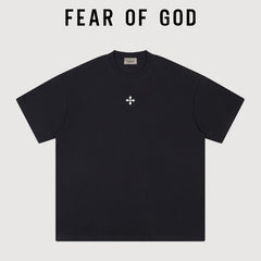 Essentials Small Chest Cross Embroidery Heavy‑Weight Cotton Crew Neck Tee 4 Colors