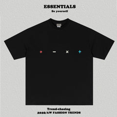 Essentials Plus Minus Multicolor Symbol Print Heavyweight Cotton Boxy Loose Fit Casual Tee