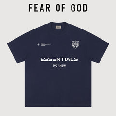 Essentials 1977 Shield Badge Multi‑Print Boxy Fit Heavy Cotton Streetwear Tee
