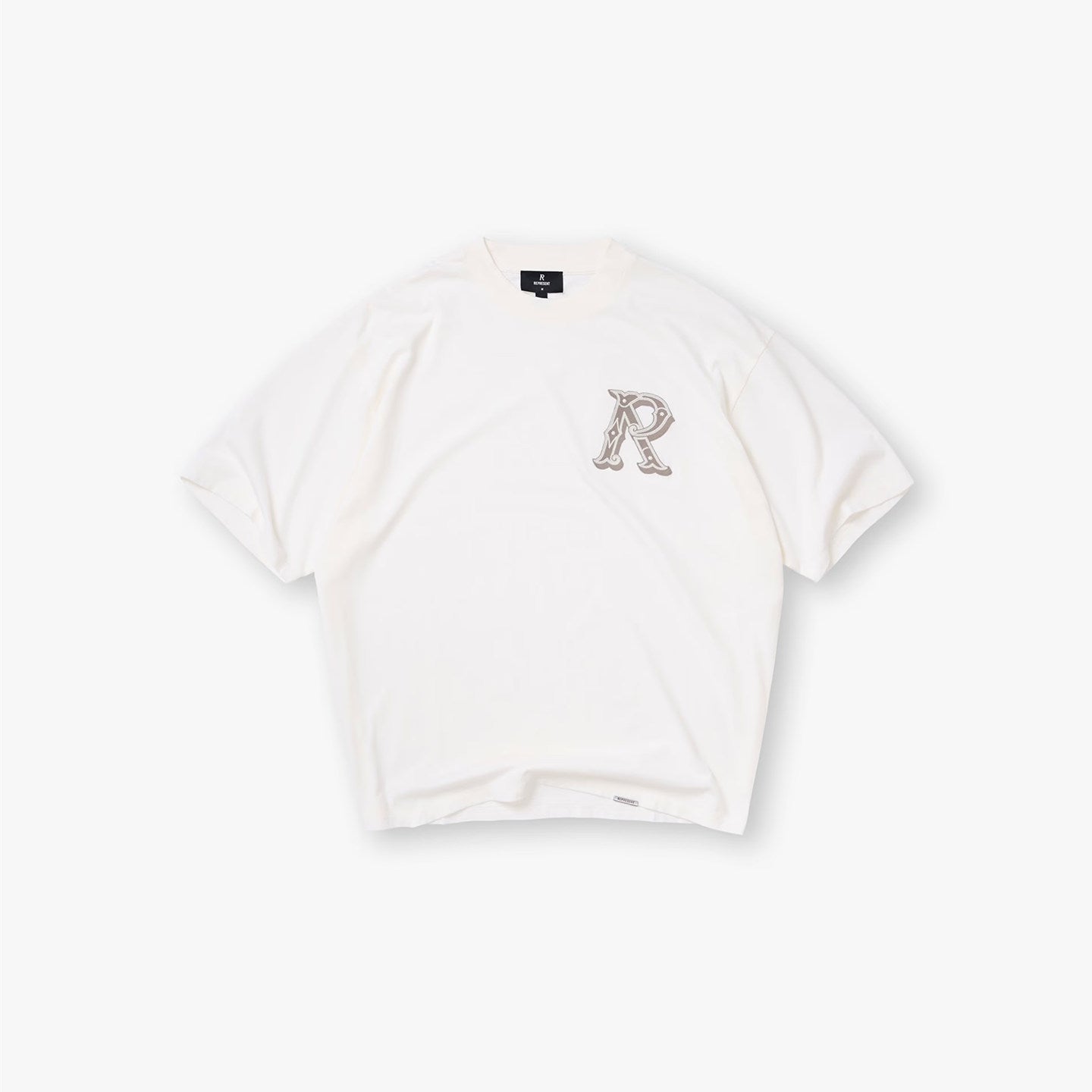 Represent Vintage Washed Cream White Chest Small Gothic R Monogram Logo T-Shirt Heavyweight Oversized Minimal Retro Basic Streetwear Tee