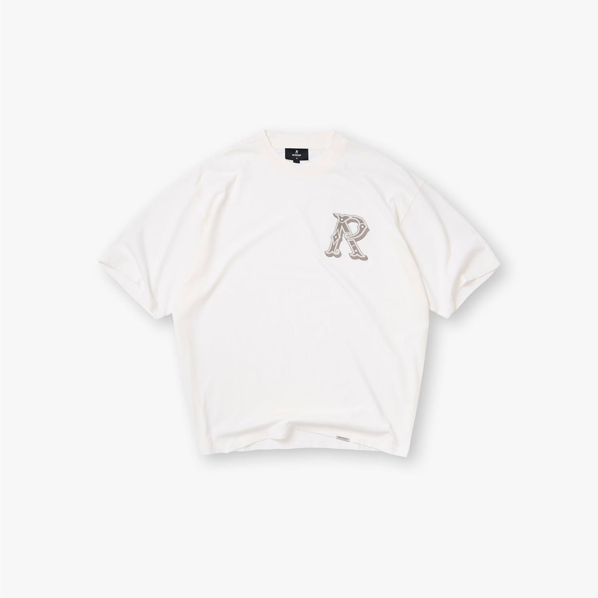Represent Vintage Washed Cream White Chest Small Gothic R Monogram Logo T-Shirt Heavyweight Oversized Minimal Retro Basic Streetwear Tee