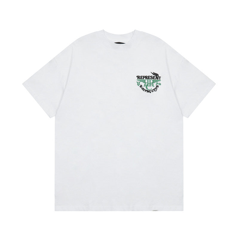 Represent Retro Motor Racing Club Chest Mini Graphic Back Large Wing Letter Print Loose Boxy Crew Neck Short Sleeve Top