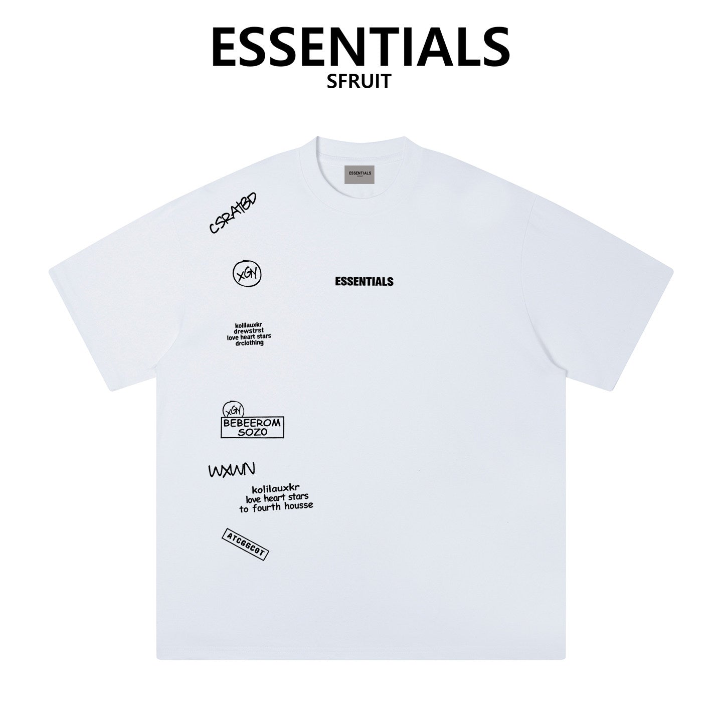 Essentials Sfruit Street Graffiti Graphic Loose Fit Crew Neck Tee For Men