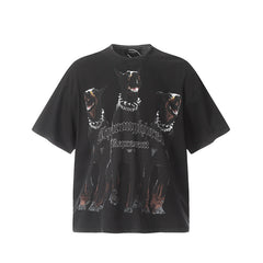 Represent Gothic Font Doberman Print Heavy Cotton Loose Fit Short Sleeve T-Shirt Black & Cream White