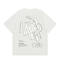 Represent Technical Sketch Line Art R Monogram Front Chest Small Print Back Large Blueprint Graphic Boxy Fit Loose Short Sleeve Top Men Women