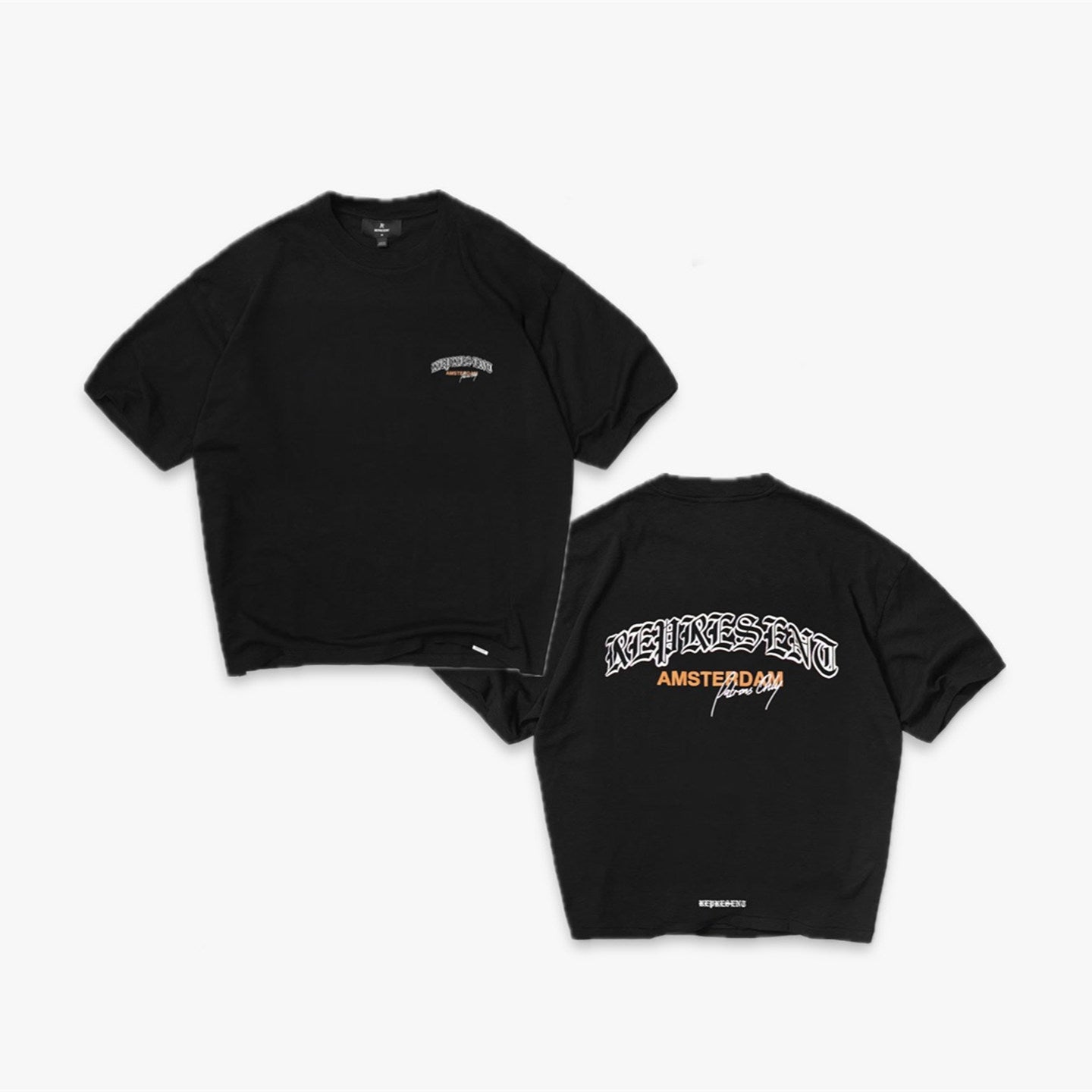 Represent Vintage Washed Black Amsterdam Gothic Script Double Sided Print T-Shirt Heavyweight Oversized European City Streetwear Tee