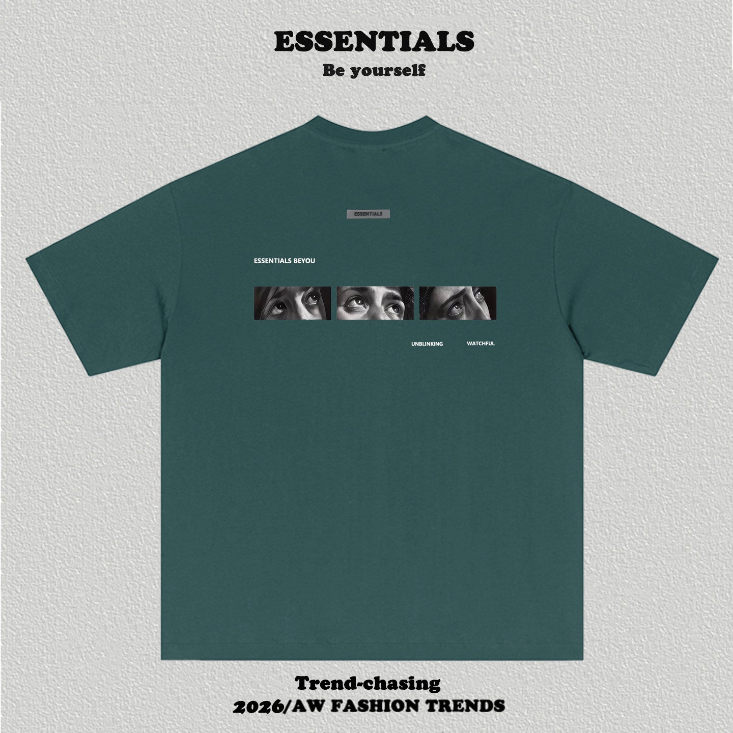 Essentials Front Small Logo Back Eyes Art Print Heavyweight Cotton Boxy Streetwear Tee