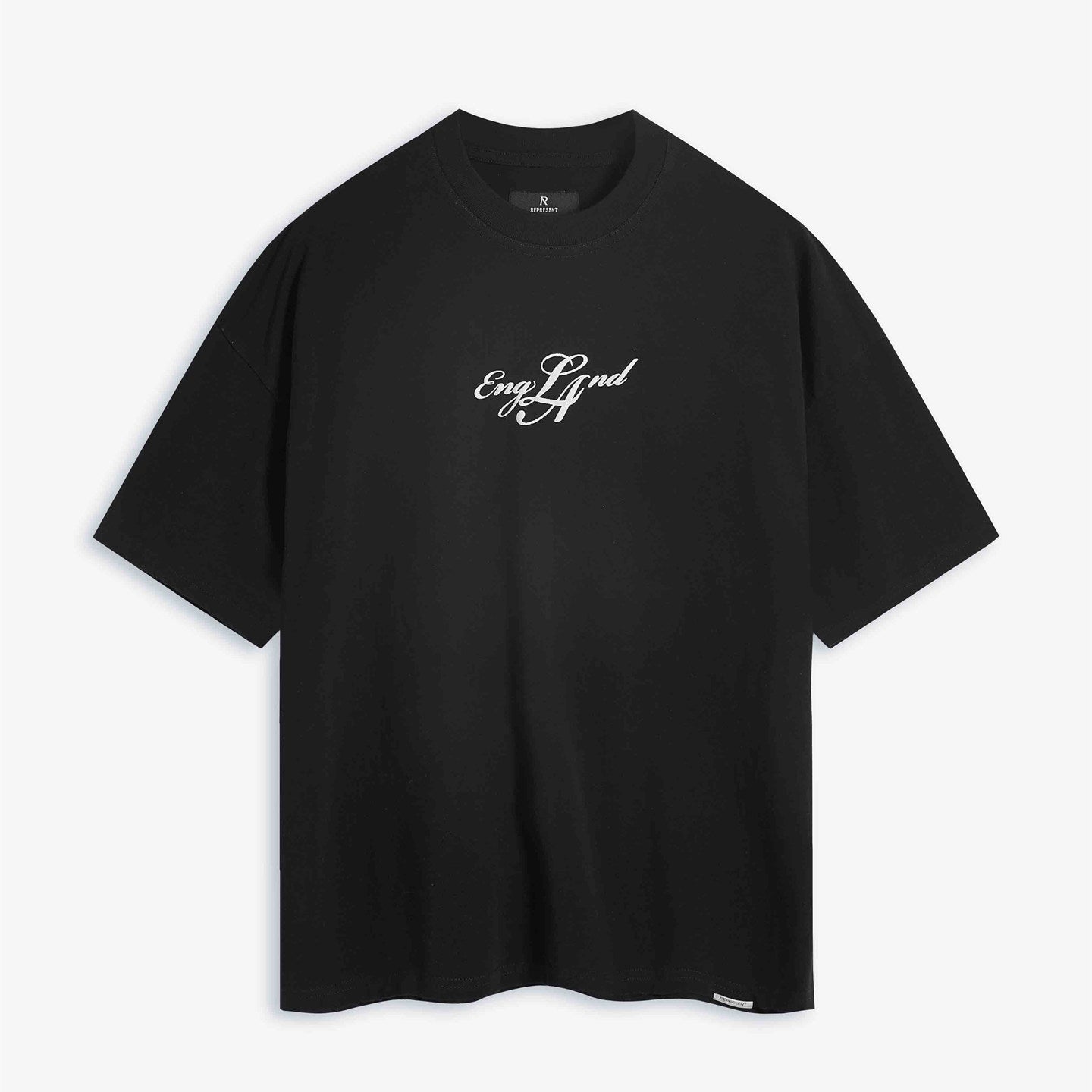 Represent Vintage Washed Black England Cursive Script Minimal Chest Print T-Shirt Heavyweight Oversized British Retro Basic Streetwear Tee