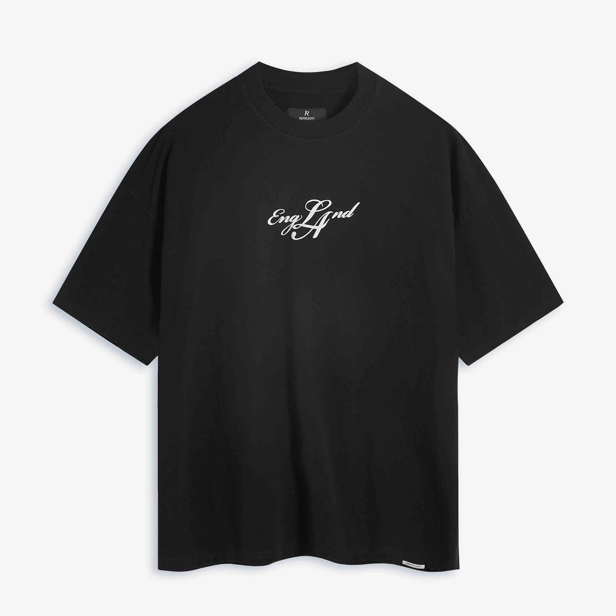 Represent Vintage Washed Black England Cursive Script Minimal Chest Print T-Shirt Heavyweight Oversized British Retro Basic Streetwear Tee