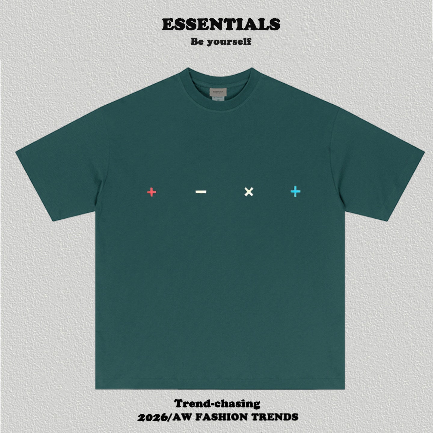 Essentials Plus Minus Multicolor Symbol Print Heavyweight Cotton Boxy Loose Fit Casual Tee