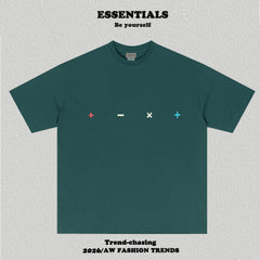 Essentials Plus Minus Multicolor Symbol Print Heavyweight Cotton Boxy Loose Fit Casual Tee