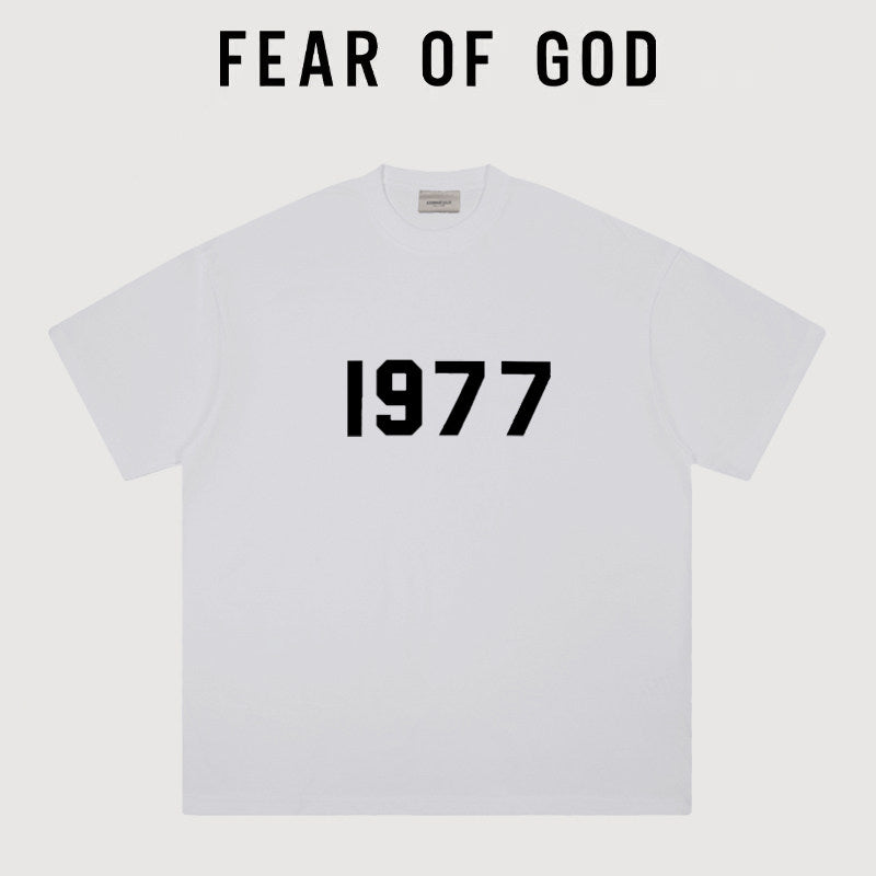 Essentials 1977 Logo Heavyweight Cotton T‑Shirt Loose Boxy Fit Men Casual Tee