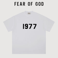 Essentials 1977 Logo Heavyweight Cotton T‑Shirt Loose Boxy Fit Men Casual Tee