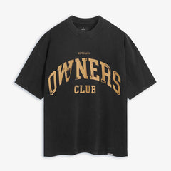 Represent Vintage Washed Black Owners Club Arch Golden Distressed Letter T-Shirt Heavyweight Oversized American College Retro Streetwear Tee