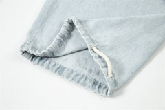 Essentials Men’s Washed Denim Jeans Elastic Waist Drawstring Loose Straight Trousers