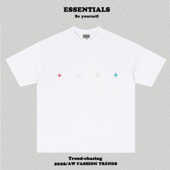 Essentials Plus Minus Multicolor Symbol Print Heavyweight Cotton Boxy Loose Fit Casual Tee