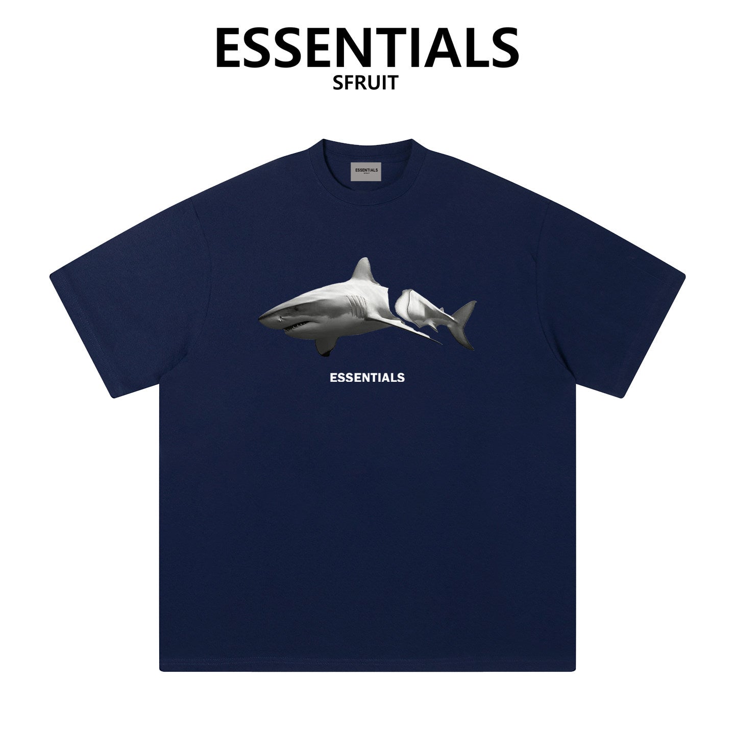 Essentials Broken Shark Print Heavyweight Cotton T‑Shirt Boxy Loose Fit Casual Tee