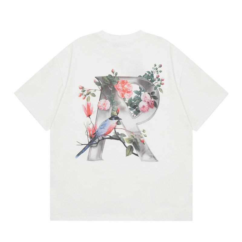 Represent Rose Flower Letter Front Back Graphic Heavy Cotton Crew Neck Short Sleeve Casual Street Top