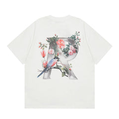 Represent Rose Flower Letter Front Back Graphic Heavy Cotton Crew Neck Short Sleeve Casual Street Top